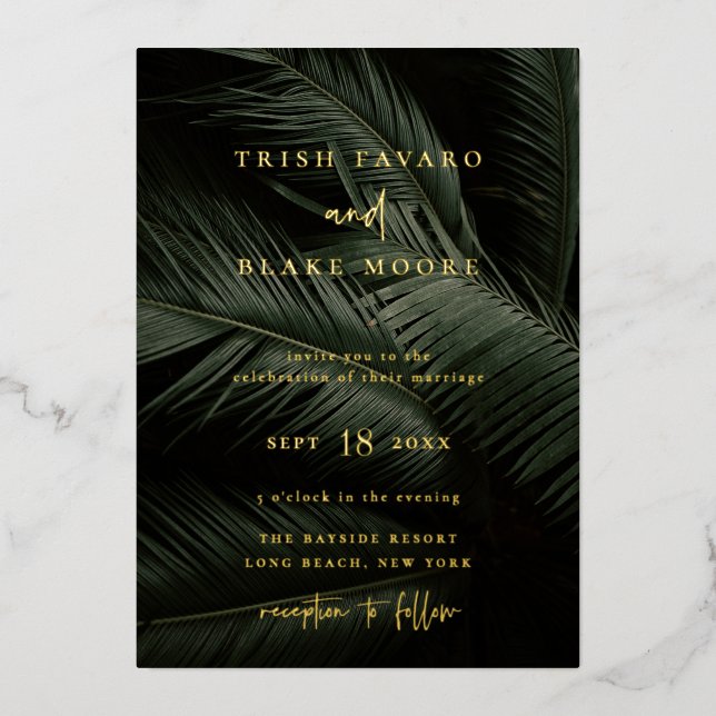 Moody Tropics Wedding Folieneinladung (Vorderseite)