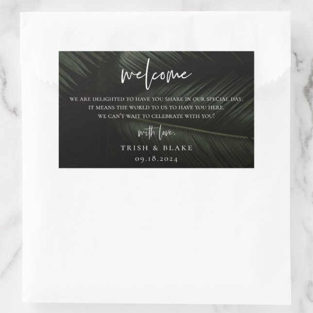 Moody Tropics Wedding Guest Welcome Bag Rechteckiger Aufkleber (Tasche)