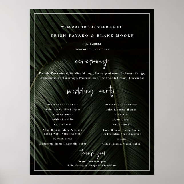 Moody Tropics Wedding Program Poster (Vorne)