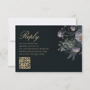 Moody Vintag Floral Peony Romance QR Code Wedding RSVP Karte