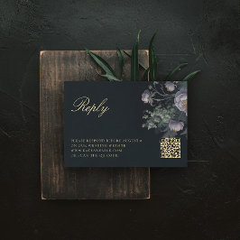 Moody Vintag Floral Peony Romance QR Code Wedding RSVP Karte