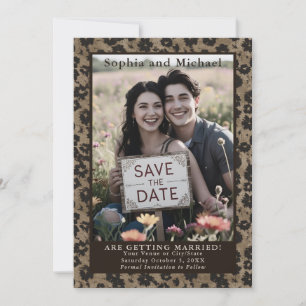 Moody Vintag Floral Wedding Save the Date Black