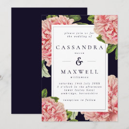 Moody Vintag Navy & Pink Peony Wedding Einladung