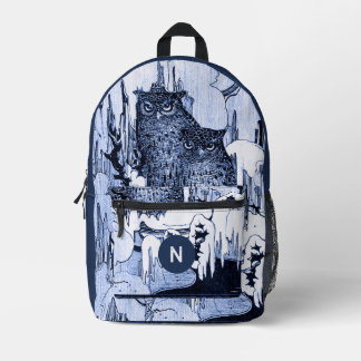 Moody Vintag Owls Navy und Blue Monogram Bedruckter Rucksack