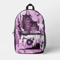 Moody Vintag Owls Plum Lila Monogram