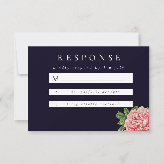 Moody Vintag Pink Peony Wedding RSVP Karte (Vorderseite)