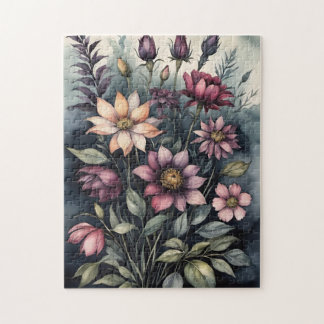 Moody Vintage Botanical Watercolor Floral Pattern
