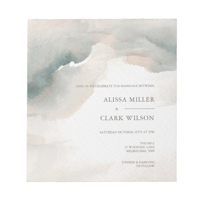 Moody Watercolor Abstrakte Hochzeit einladen Notizblock (Vorderseite)