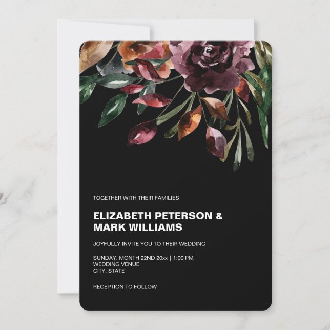 Moody Watercolor Florals Wedding Einladung (Vorderseite)