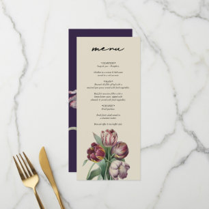 Moody Watercolor Lila Tulips Hochzeit Menükarte