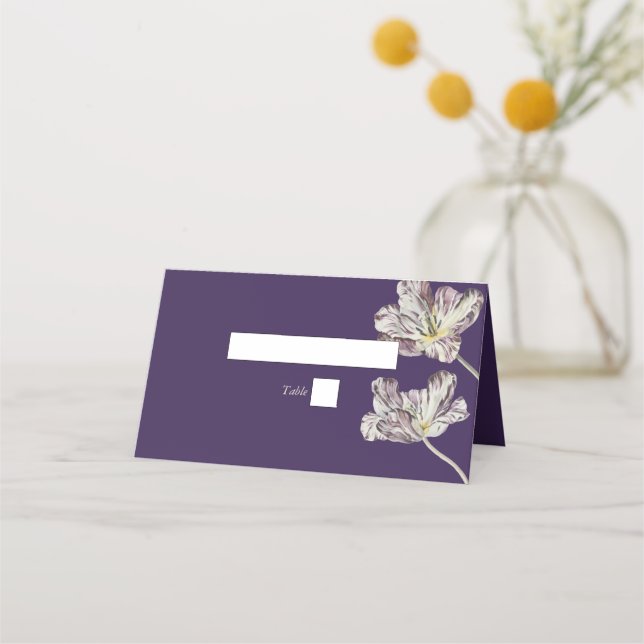 Moody Watercolor Lila Tulips Hochzeitname Platzkarte (Vorderseite)