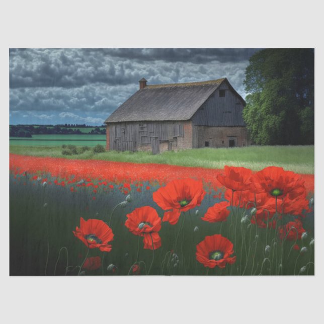 Moody Weather Barn and Poppies Seidenpapier (Vorderseite)