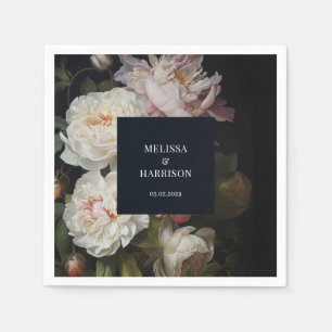 Moody White and Blush Peony Rose Blumenhochzeit Serviette