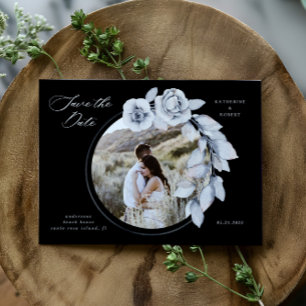 Moody Winter Blue Watercolor Floral Save the Date Postkarte