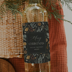 Moody Winter Botanische Personalisierte Weihnachte Weinetikett