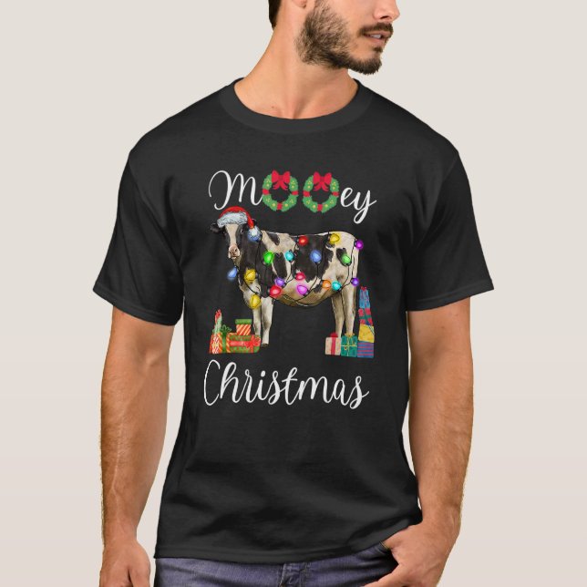 Mooey Christmas Cow Santa Hat Cow Christmas T-Shirt (Vorderseite)