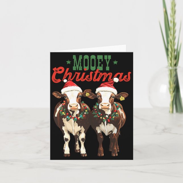 Mooey Christmas Cow With Santa Hats Xmas Lights Me Karte (Vorderseite)