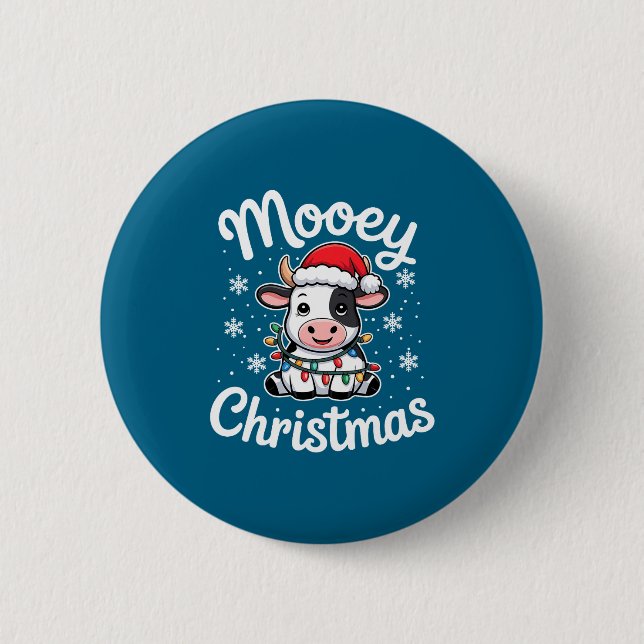Mooey Christmas Cute Cow With Santa Hat And Holida Button (Vorderseite)