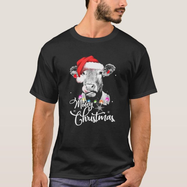 Mooey Christmas Fun Heifer Cow Santa Xmas Light Fa T-Shirt (Vorderseite)