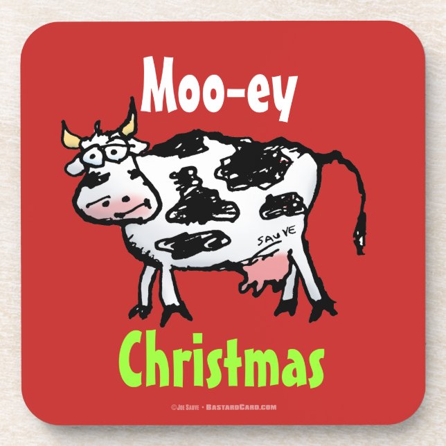 Mooey Christmas Funny Cow Getränkeuntersetzer (Vorderseite)