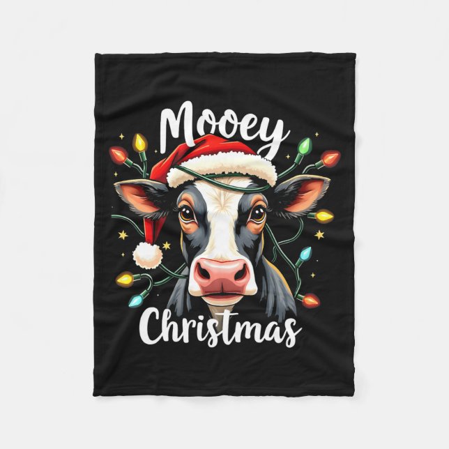 Mooey Christmas Funny Xmas Cow Cattle Lovers  Fleecedecke (Vorderseite)