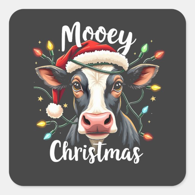 Mooey Christmas Funny Xmas Kuh Rinder Liebhaber Quadratischer Aufkleber (Vorderseite)
