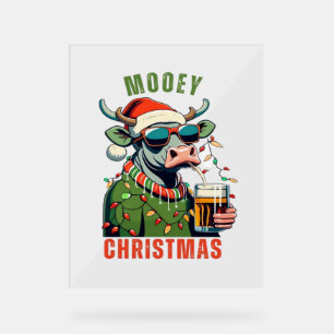 Mooey Christmas Highland Cow Light Weihnachtsmannm Acrylschild