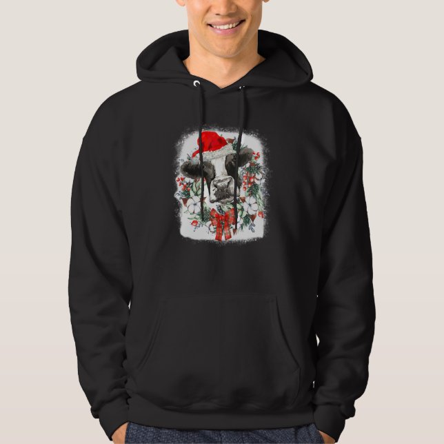 Mooey Christmas  Highland Cow Xmas Light Santa Hat Hoodie (Vorderseite)