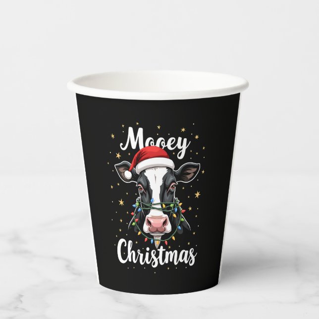 Mooey Christmas Santa Christmas Lights Cow Lovers  Pappbecher (Vorderseite)