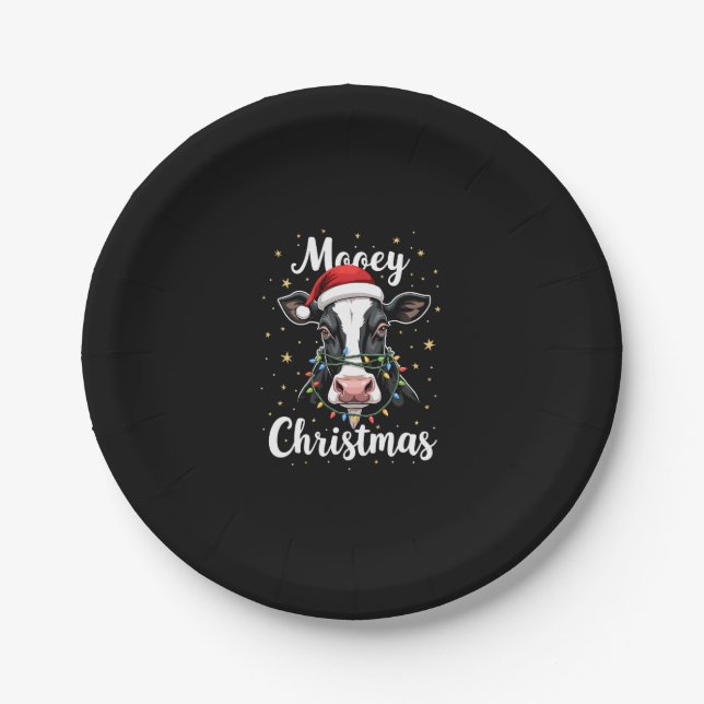 Mooey Christmas Santa Christmas Lights Cow Lovers  Pappteller (Vorderseite)