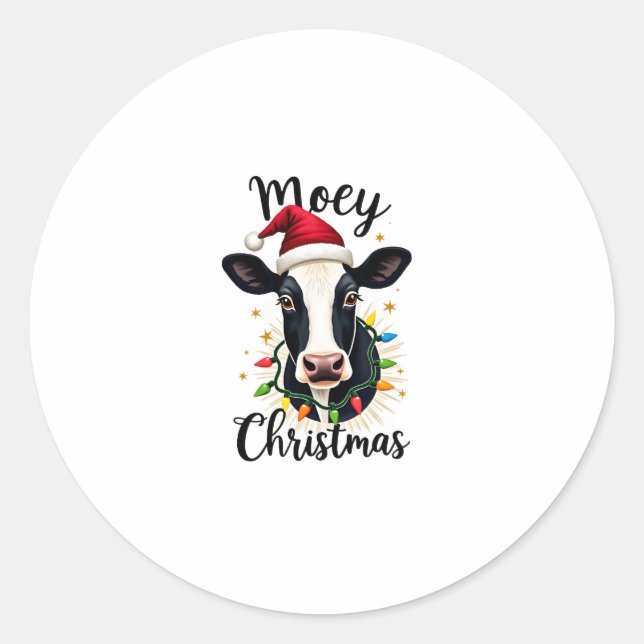 Mooey Christmas Santa Christmas Lights Cow Lovers  Runder Aufkleber (Vorderseite)