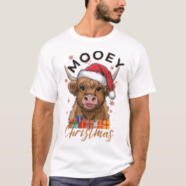 Mooey Christmas Tshirt Highland Cow Xmas Light San