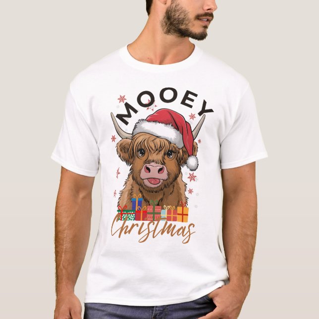 Mooey Christmas Tshirt Highland Cow Xmas Light San (Devant)