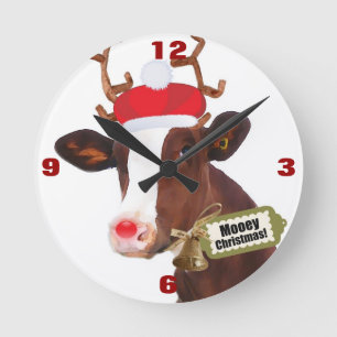 Mooey frohe Weihnacht-Ren-Kuh Runde Wanduhr