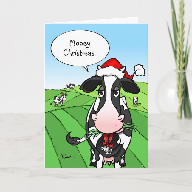 Mooey Noël Funny Vache Cartes de fin de année (Devant)