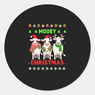 Mooey Weihnachten Kuh Weihnachten hässlicher Sweat Runder Aufkleber