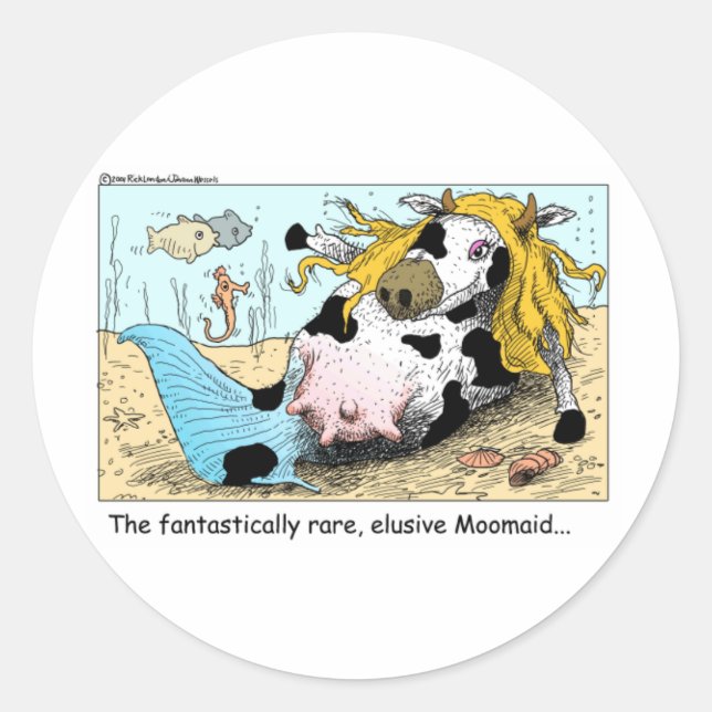 Moomaid Funny Cow Cartoon Gift T-Shirts Sammlerstü Runder Aufkleber (Vorderseite)