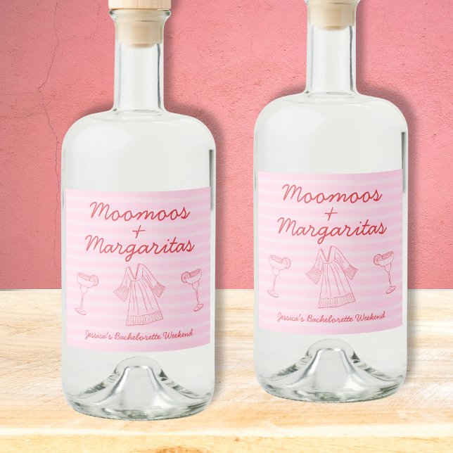 Moomoos & Margaritas Pink & Red Bachelorette Alkoholflaschenetikett (Moomoos & Margaritas Pink & Red Bachelorette Liquor Bottle Label)