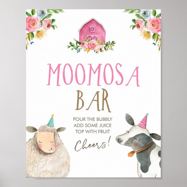 Moomosa Bar Mimosa Farm Animals Barnyard Geburtsta Poster (Vorne)