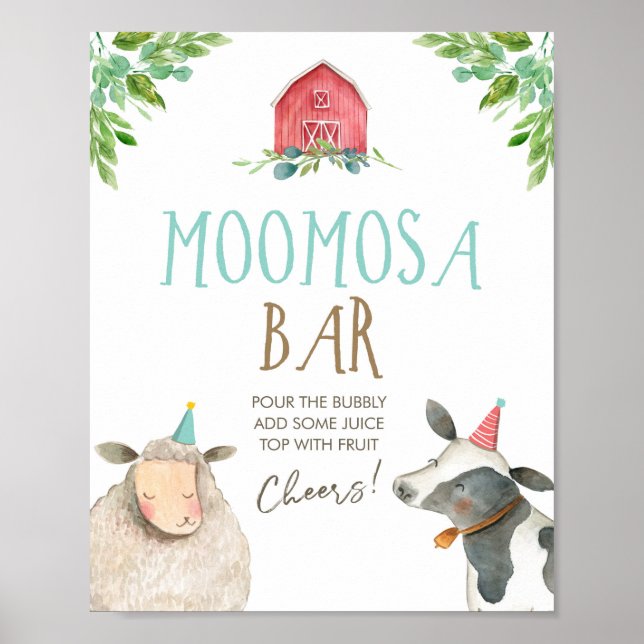 Moomosa Bar Mimosa Farm Animals Barnyard Geburtsta Poster (Vorne)