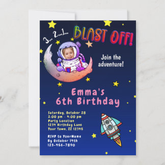 Moon Adventure (Mädchen) Foto Geburtstagsparty Ein Einladung