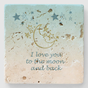Moon and Back Stars Aqua Ombre   Steinuntersetzer