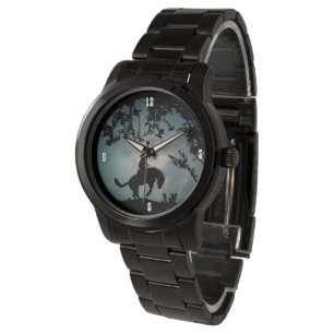 Moon and Bucking Horse Cowboy Country Western Armbanduhr
