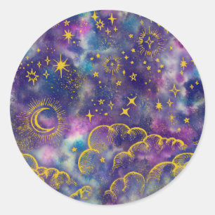 "Moon and Stars"-Aufkleber (Gold-Etc) Runder Aufkleber