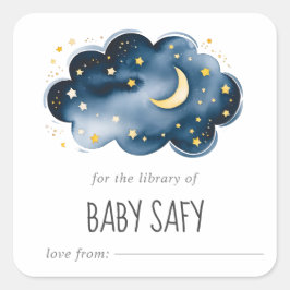 Moon and Stars Baby Dusche Buchzeichen Quadratischer Aufkleber