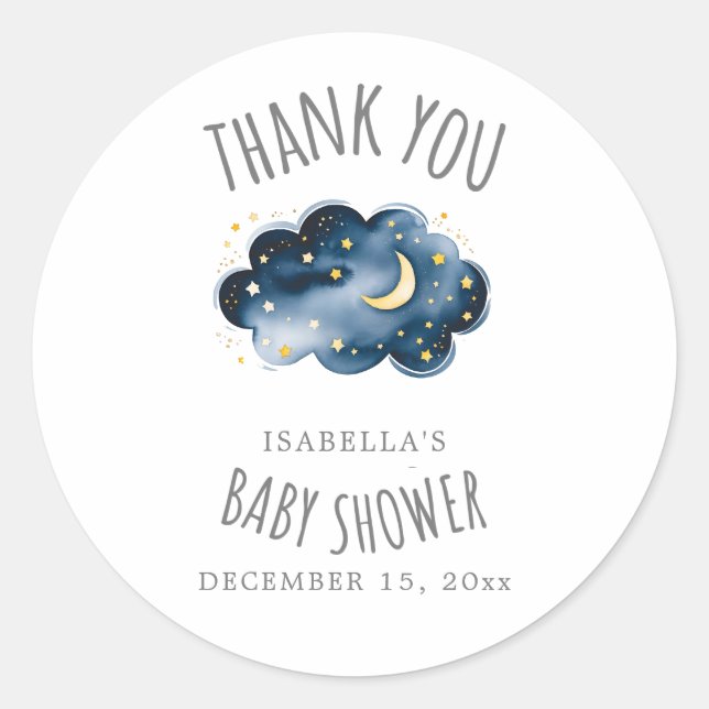 Moon and Stars Baby Dusche Danke, dass du Sticker  (Vorderseite)