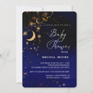 Moon and Stars Baby Dusche Royal Blue Einladung