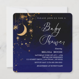 Moon and Stars Baby Dusche Royal Blue Square Einladung