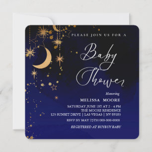 Moon and Stars Baby Dusche Royal Blue Square Einladung