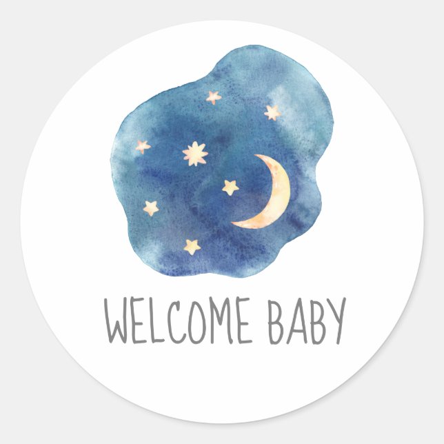 Moon and Stars Begrüßungs-Baby-Aufkleber Runder Aufkleber (Vorderseite)